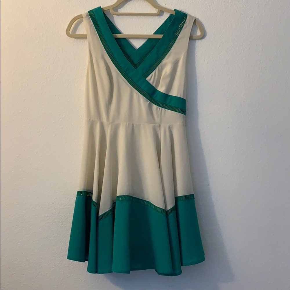 Cream and Green A-line Dress
